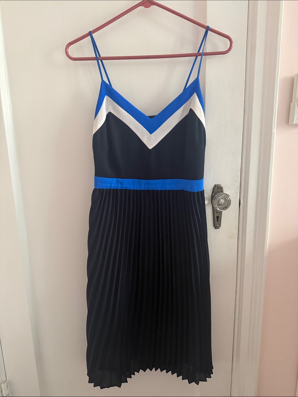 Banana Republic Navy Midi Dress with Blue & White Chevron